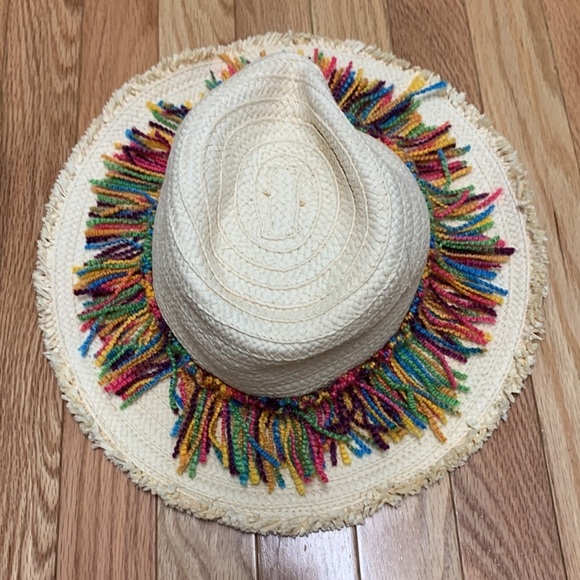 Shiraleah Colorful Fringe Woven Panama Hat Summer Beach Sun OS - Picture 2 of 4